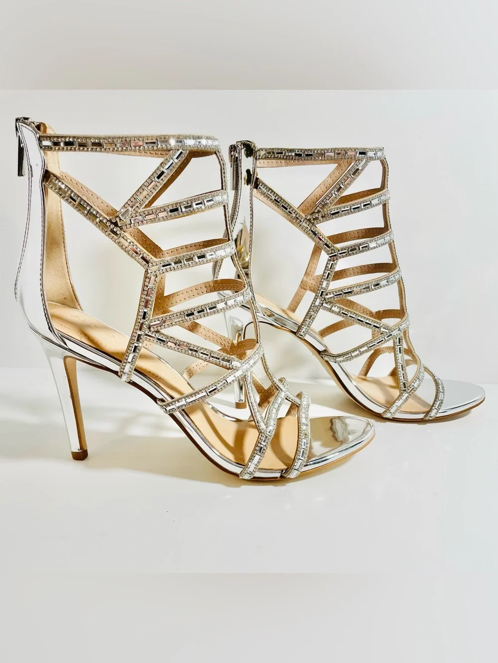 ALDO Silver Crystal Sandal Heels
